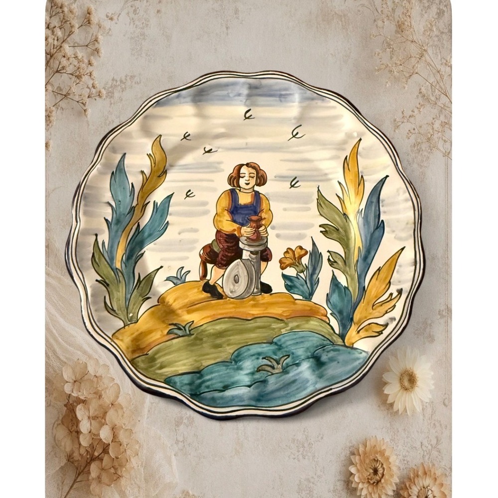Froilán Talavera Spain Hand Painted Pottery Wheel Potter Scene Approx 11.25"